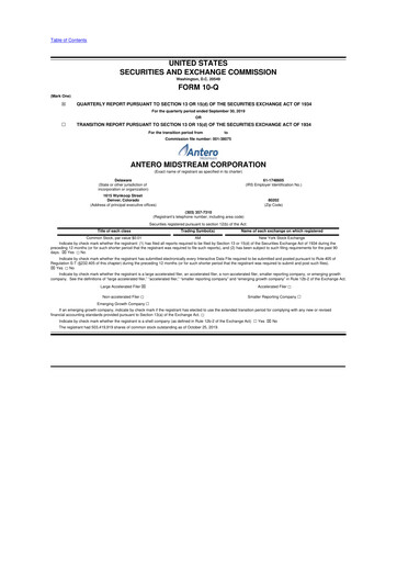 Thumbnail Antero Midstream
 10-Q Quarterly Report FY2019 