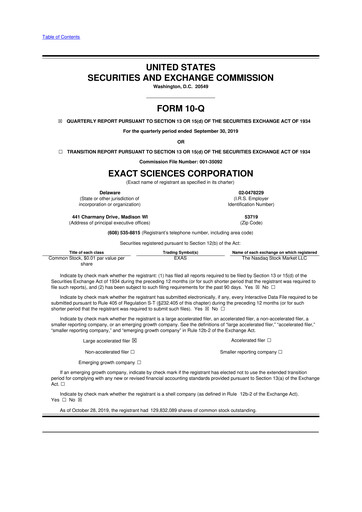 Miniature Exact Sciences 10-Q Rapport trimestriel 2019 