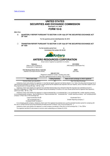 Thumbnail Antero Resources
 10-Q Quarterly Report FY2019 