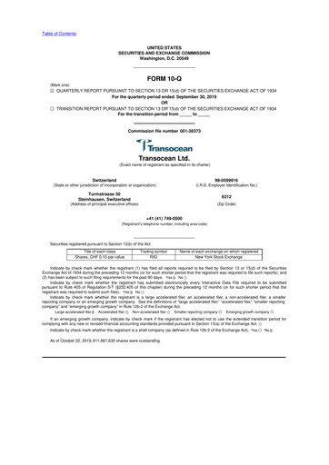 Thumbnail Transocean 10-Q Quarterly Report FY 
