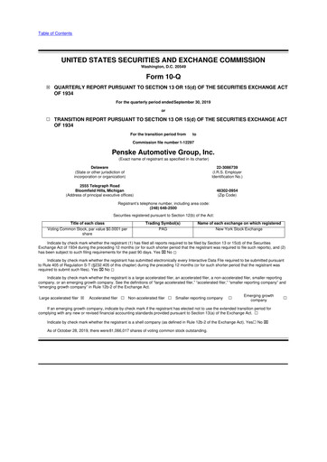 Thumbnail Penske Automotive Group 10-Q Quarterly Report FY2019 