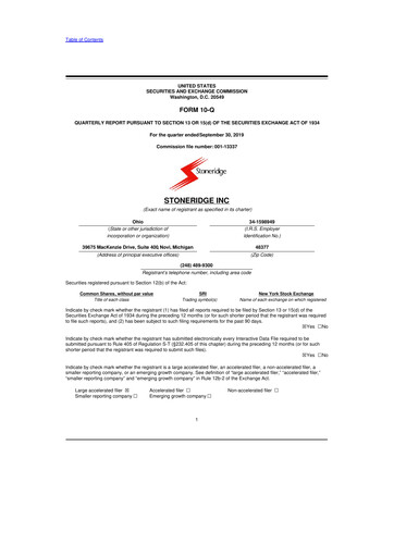 Thumbnail Stoneridge 10-Q Quarterly Report FY2019 