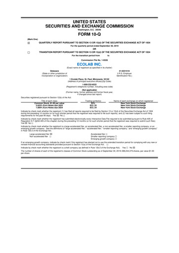 Miniature Ecolab 10-Q Rapport trimestriel 2019 