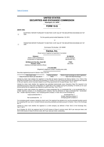 Miniature Cactus Inc 10-Q Rapport trimestriel 2019 