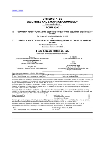 Thumbnail Floor & Decor

 10-Q Quarterly Report FY2019 