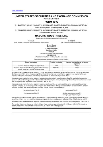 Miniature Nabors Industries
 10-Q Rapport trimestriel 2019 