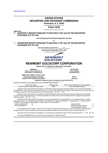 Thumbnail Newmont 10-Q Quarterly Report FY2019 