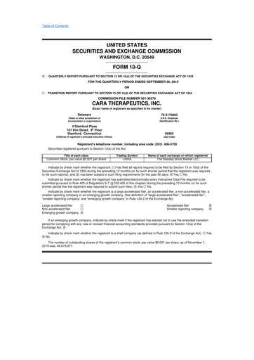 Thumbnail Cara Therapeutics
 10-Q Quarterly Report FY2019 