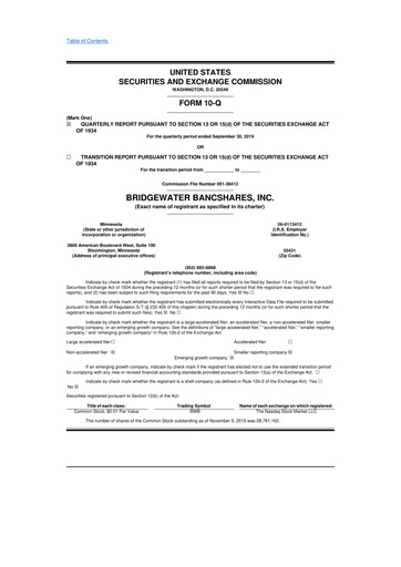 Thumbnail Bridgewater Bancshares 10-Q Quarterly Report FY2019 