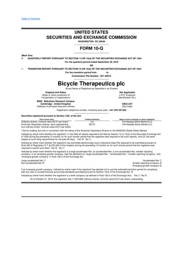 Thumbnail Bicycle Therapeutics 10-Q Quarterly Report FY2019 