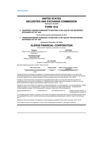 Thumbnail Alerus Financial 10-Q Quarterly Report FY2019 
