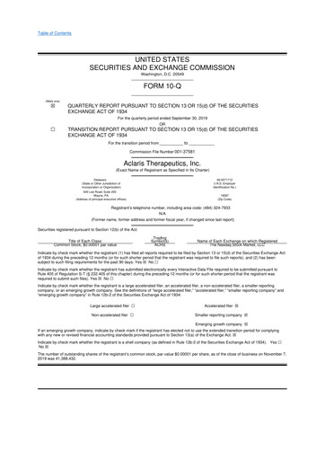 Thumbnail Aclaris Therapeutics 10-Q Quarterly Report FY2019 