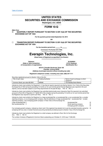 Thumbnail Everspin Technologies 10-Q Quarterly Report FY2019 