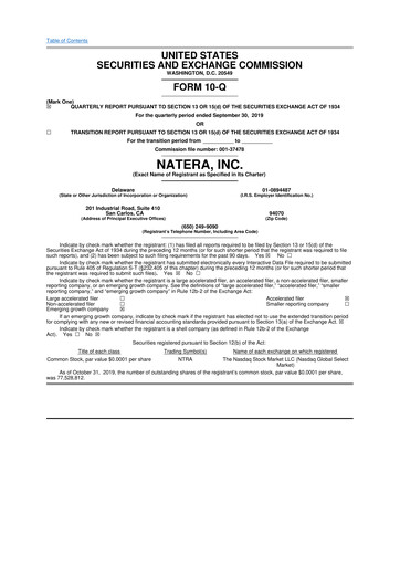 Miniature Natera 10-Q Rapport trimestriel 2019 