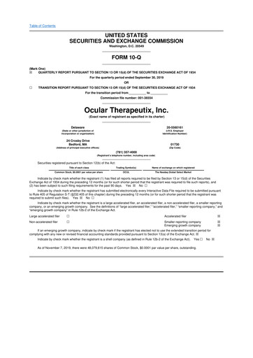 Thumbnail Ocular Therapeutix 10-Q Quarterly Report FY2019 