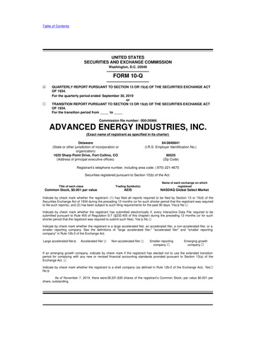 Thumbnail Advanced Energy 10-Q Quarterly Report FY2019 