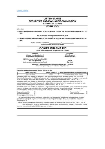 Miniature HOOKIPA Pharma 10-Q Rapport trimestriel 2019 