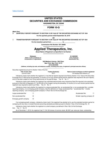 Thumbnail Applied Therapeutics 10-Q Quarterly Report FY2019 
