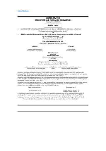 Thumbnail Y-mAbs Therapeutics
 10-Q Quarterly Report FY2019 