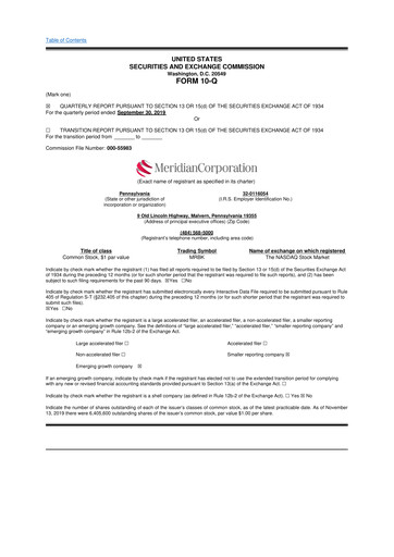 Thumbnail Meridian Corporation 10-Q Quarterly Report FY2019 