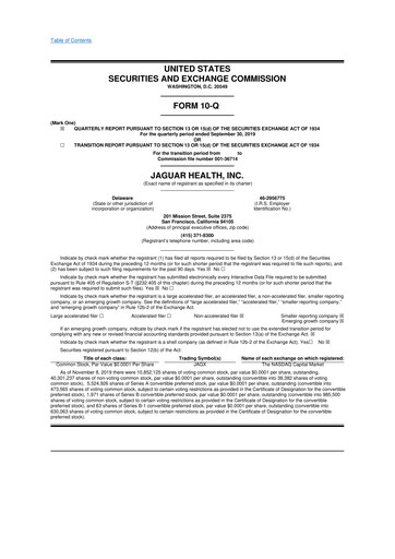 Thumbnail Jaguar Health 10-Q Quarterly Report FY2019 
