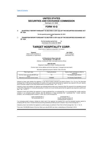 Thumbnail Target Hospitality 10-Q Quarterly Report FY2019 