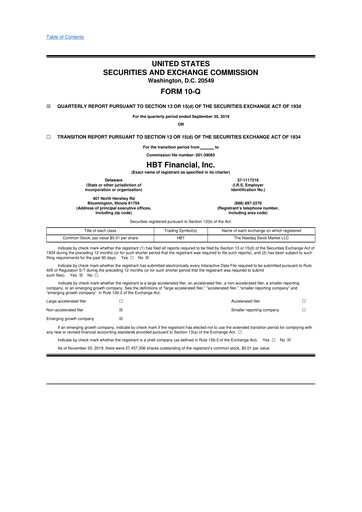 Thumbnail HBT Financial 10-Q Quarterly Report FY2019 