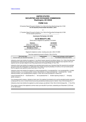 Thumbnail ULTA Beauty
 10-Q Quarterly Report FY2019 