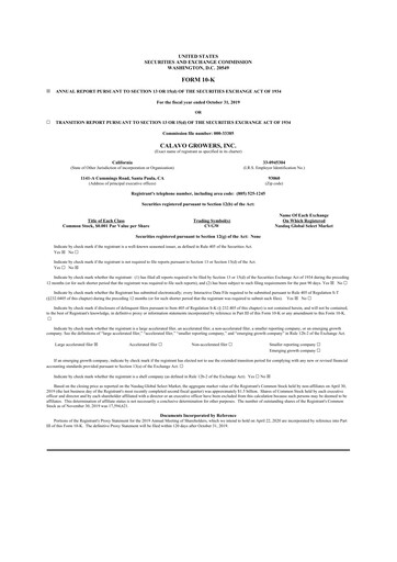 Thumbnail Calavo Growers
 10-K Annual Report 2019