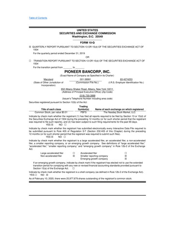Thumbnail Pioneer Bancorp 10-Q Quarterly Report FY2020 