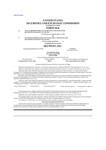 Thumbnail SkyWest 10-K Annual Report 2019