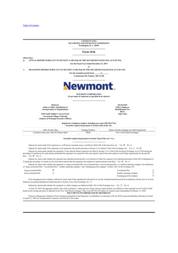 Thumbnail Newmont 10-K Annual Report 2019
