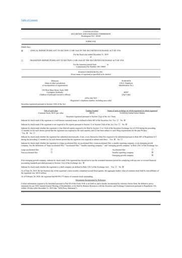 Miniature Ramaco Resources
 10-K Rapport annuel 2019