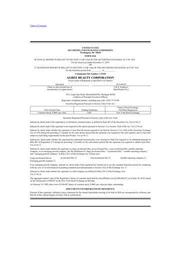 Thumbnail Agree Realty
 10-K Annual Report 2019