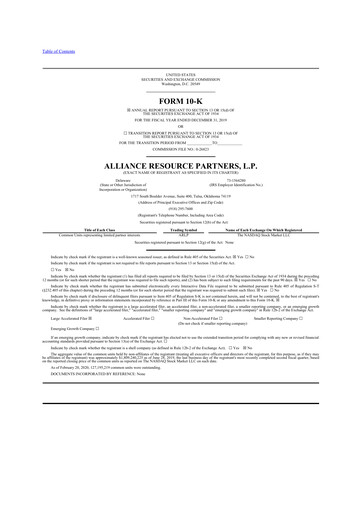 Thumbnail Alliance Resource Partners 10-K Annual Report 2019