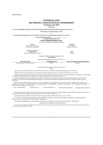 Thumbnail Cboe Global Markets 10-K Annual Report 2019