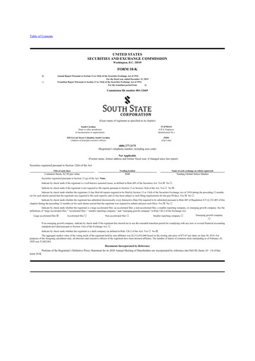 Thumbnail South State Corp 10-K Annual Report 2019