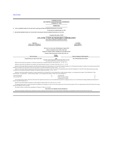 Vorschaubild Atlantic Union Bankshares 10-K Jahresbericht 2019