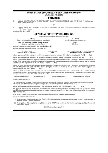 Vorschaubild UFP Industries
 10-K Jahresbericht 2019