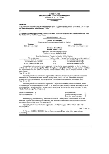 Thumbnail Deere & Company (John Deere) 10-Q Quarterly Report FY2020 