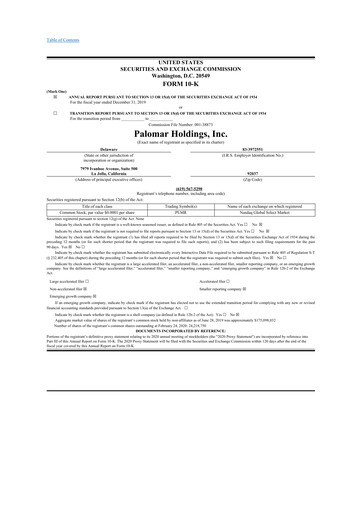 Thumbnail Palomar Holdings 10-K Annual Report 2019