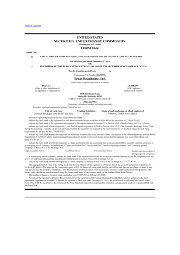 Thumbnail Texas Roadhouse
 10-K Annual Report 2019