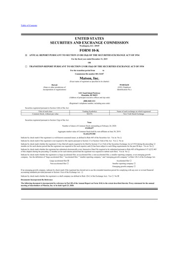 Thumbnail Matson 10-K Annual Report 2019