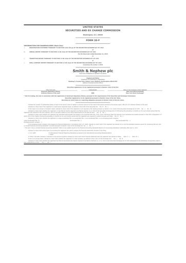 Miniature Smith & Nephew
 20-F Rapport annuel 2019