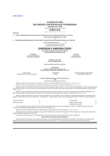 Thumbnail Omeros Corporation 10-K Annual Report 2019