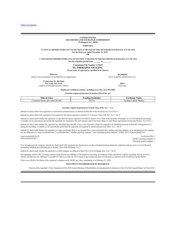 Thumbnail TG Therapeutics 10-K Annual Report 2019