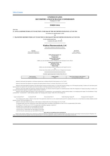 Miniature Kiniksa Pharmaceuticals
 10-K Rapport annuel 2019