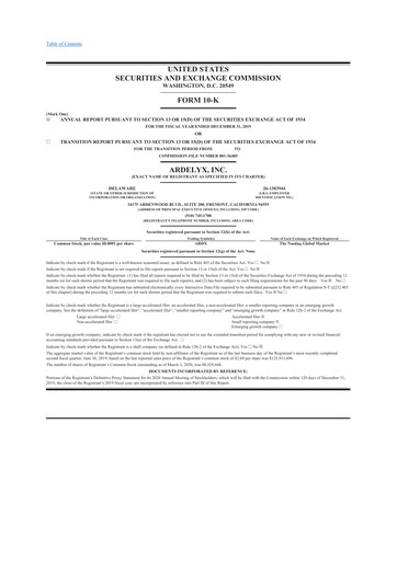 Thumbnail Ardelyx 10-K Annual Report 2019