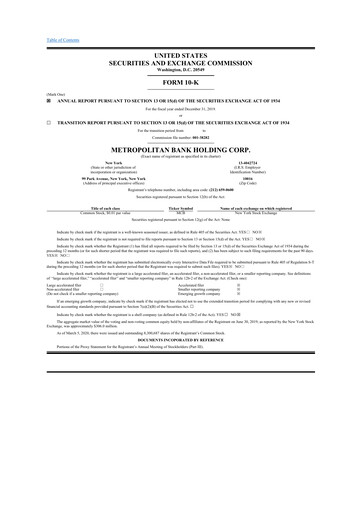 Thumbnail Metropolitan Bank Holding 10-K Annual Report 2019