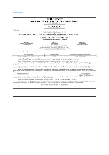 Thumbnail Corvus Pharmaceuticals
 10-K Annual Report 2019